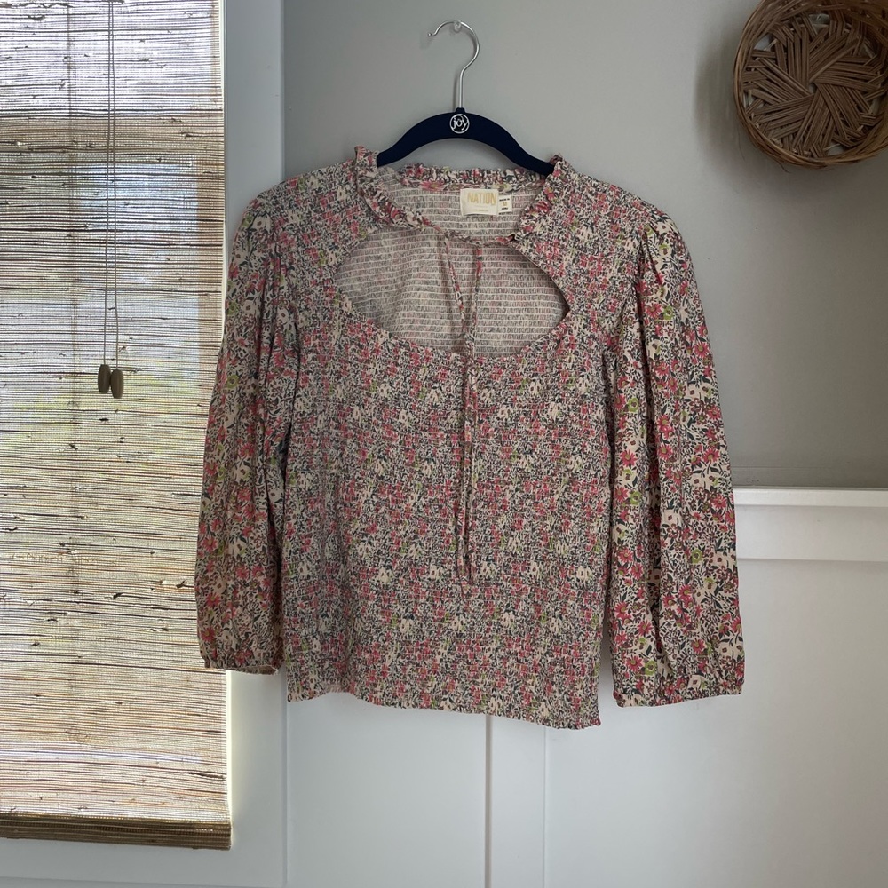 Nation LTD Floral Cutout Blouse in Pink and Cream